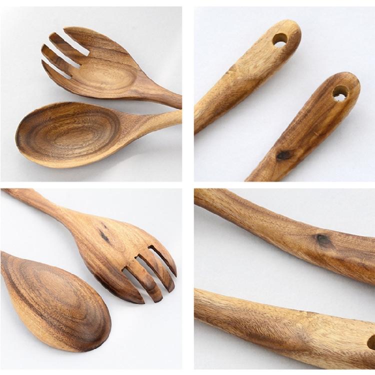 Heatproof Wooden Spoon And Fork Pair Nonslip Grip Utensils Cutlery Collection For Healthy Meal Preparation