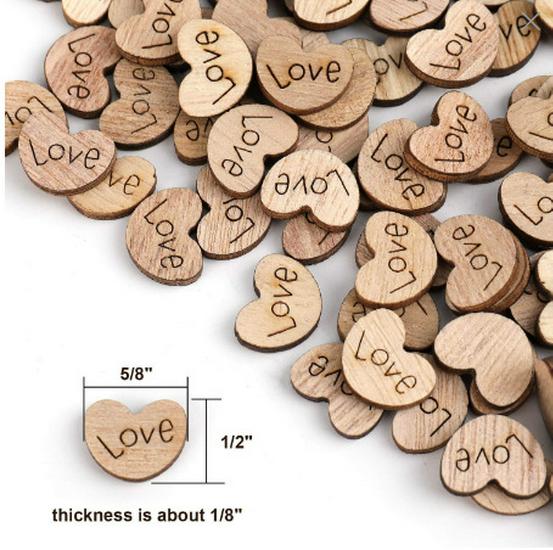 100-Piece Set of 15mm Engraved Rosewood Heart Decorations
