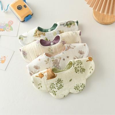 Dual Purpose Drooling Bib Cotton Absorbent Saliva Towel Breathable Baby Nursing Bib Flower Pattern 360 Degree Wrap
