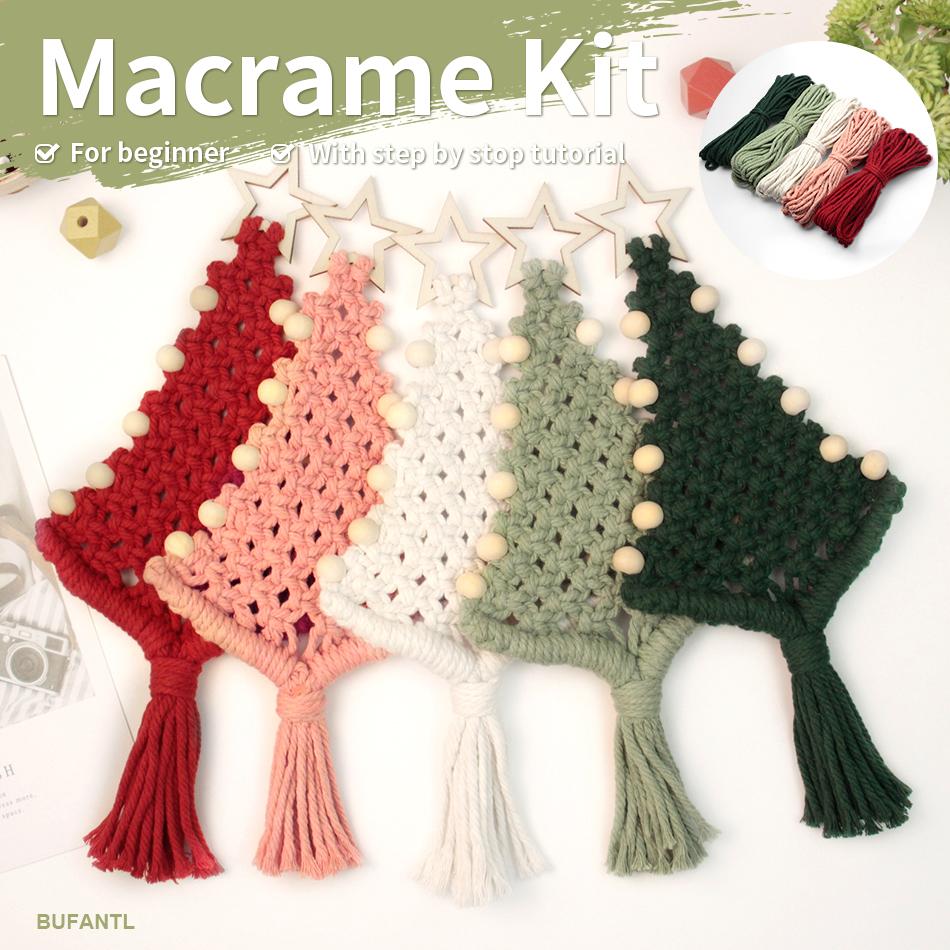 Anfängerfreundliches Makramee-Set Weihnachts-Edition Holzperlenbaum DIY Mehrfarbiges Polyester Festlicher Auto-Dekor Geschenk Anleitung