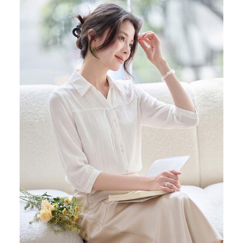 Women s Elegant Seven-Sleeve Lapel Shirt XL