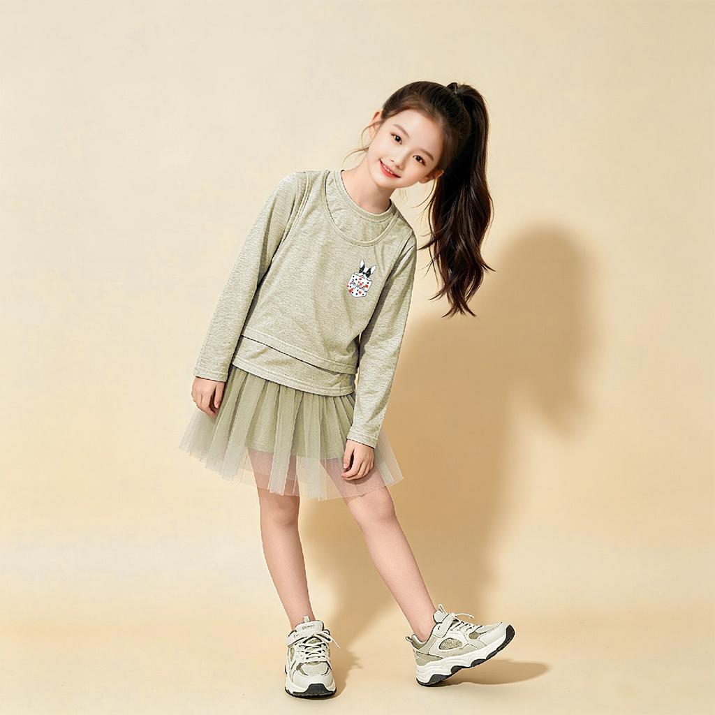 Children's Base Shirt Spring and Autumn Style Girls' Fake Two-Piece Top
