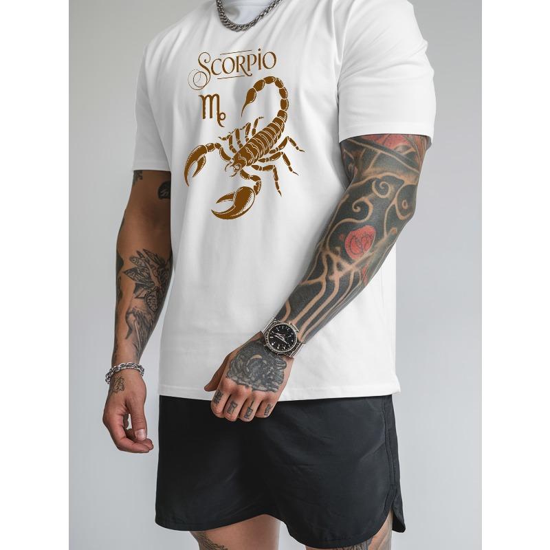 European sizes Men's Scorpio Zodiac Graphic T-Shirt - Summer Casual Short Sleeve Round Neck with Scorpion & Astrological Print, Breathable Soft