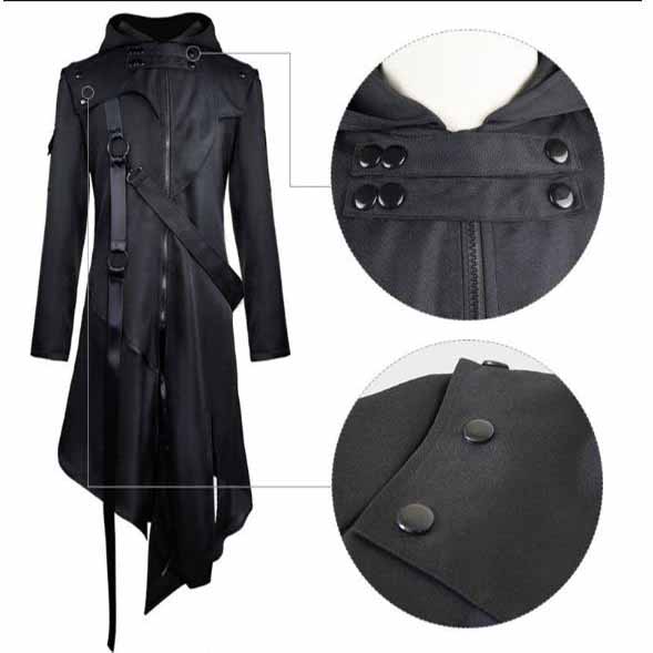 Men Cosplay Costumes Long Sleeve Hooded Jacket Halloween Gothic Pure Color Halloween Cosplay Vintage Costume