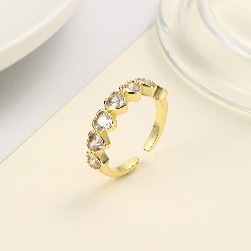 Geometric Copper Inlaid Colorful Heart Zircon Adjustable Women's Ring