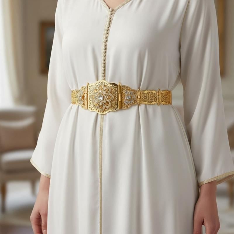 Blingbling Waist Belt Stylish Carved Floral Waist Chain Belt Elaborate Chain Belly Chain for Wedding Waist Chain