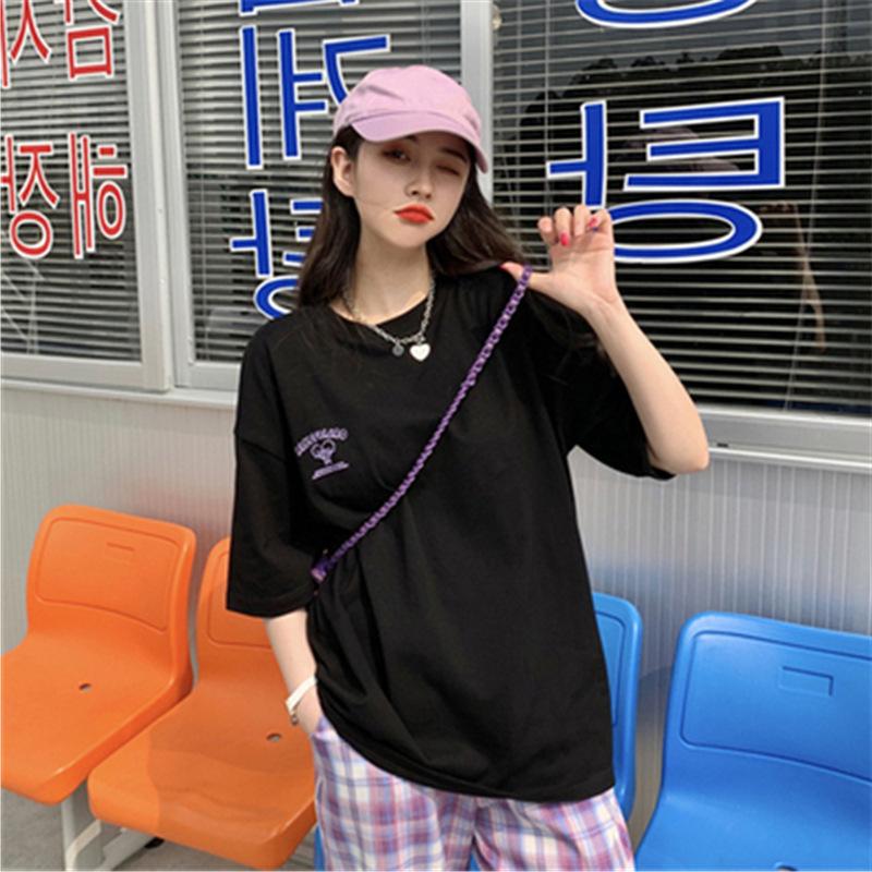 Women's Crew Neck Short Sleeve Graphic Tee Loose Casual Couple BFF Matching Top Cartoon Letter Print T-shirt
