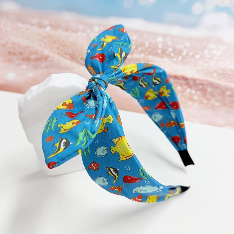 Non Slip Ocean Fish Print Headband with Cute Bow Perfect for Wide Hair Hoop Lovers