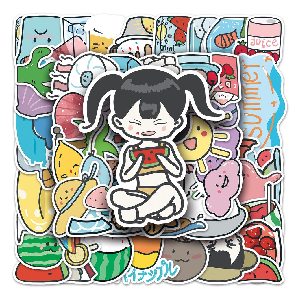 50 Fotos von Sommerlich Frischen Doodle Cartoon Niedlichen Guka Handkonto DIY Wasserbecher Koffer Aufklebern Wasserdicht