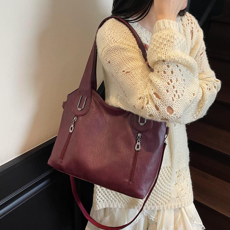 Solid Color Pu Tote Bag For Women With Large Capacity And Crossbody Style For Daily Use