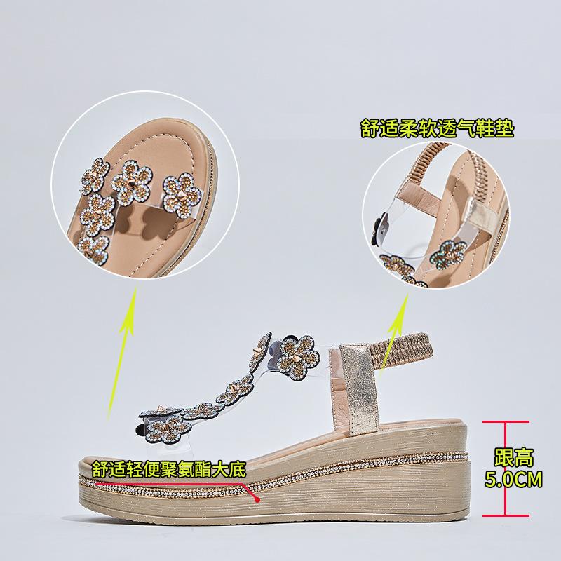 New Rhinestone Sandals Women's 2025 Spring and Summer New Women's Flat-soled Sandals Casual Women's Shoes Xiaoxiangfeng Fish Mouth Sandals