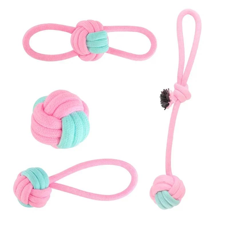 JUSTINLAU Pet Toys Anti-bite Teeth Cleaning Toys Pink Blue Mini Ball Cotton Knot Tooth-grinding Toys for Dogs Home Pet Supplies