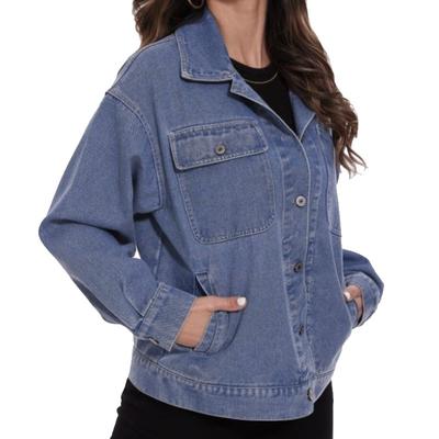 Dámská Jean Jacket Denim Coat Plus Size Jarní Podzim Jednořadá jednořadá kapsová džínová bunda