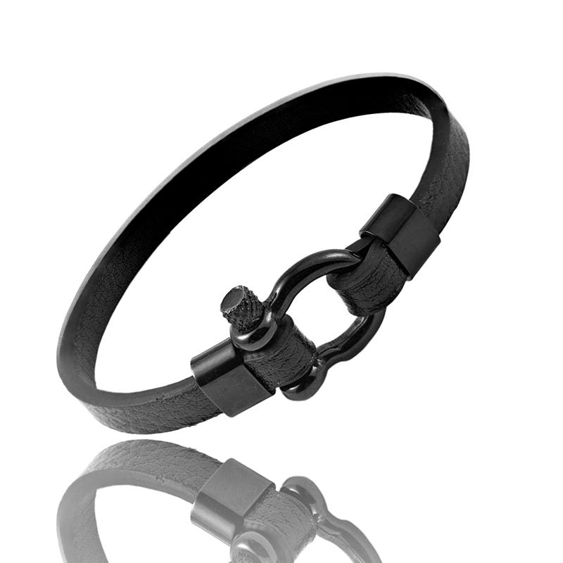 

Simple New Horseshoe Shaped Small Nut Accessory Stainless Steel Men s Leather Bracelet Men s Jewelry Surprise Gift Dropshipping 20.5cm чёрный