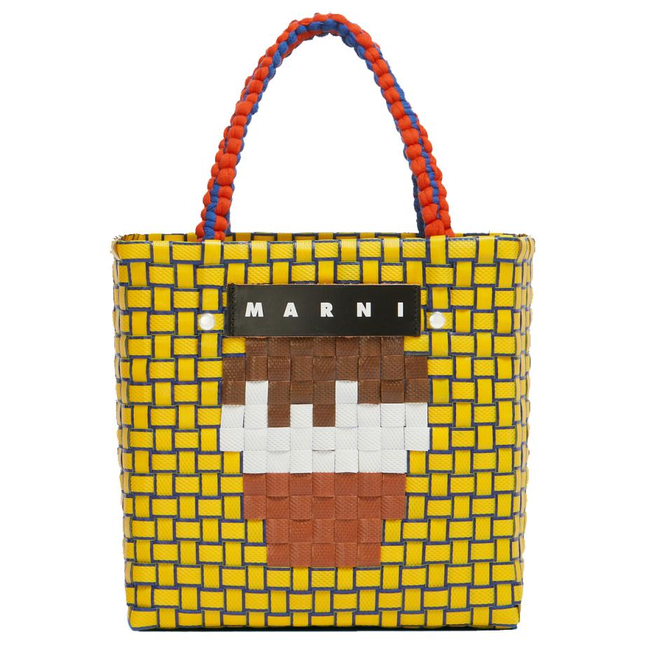 Marni Market Letter Patch Woven Fabric Polypropylene Tote Shopping Bag Mini Women Tote Bags Yellow SHMH0013JGRF08100Y30 Basic Set BagDust Bag 19060₽