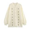 Kaslead New Women clothes Western Style Jacquard Diamond Thin round Neck Knit cardigan Sweater Outerwear