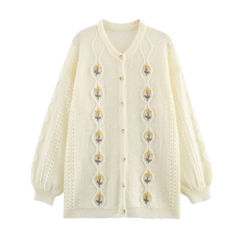 Kaslead New Women Clothes Western Style Jacquard Diamond Thin Round Neck Knit Cardigan Sweater Outerwear