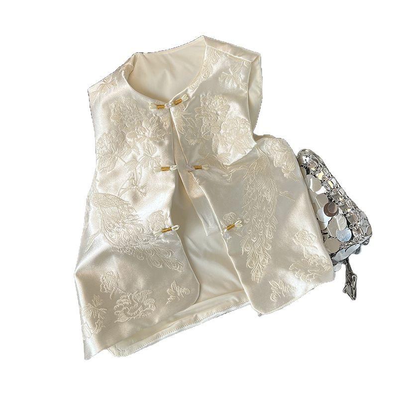 Embroidered jacquard button vest women 2025 new high-end retro