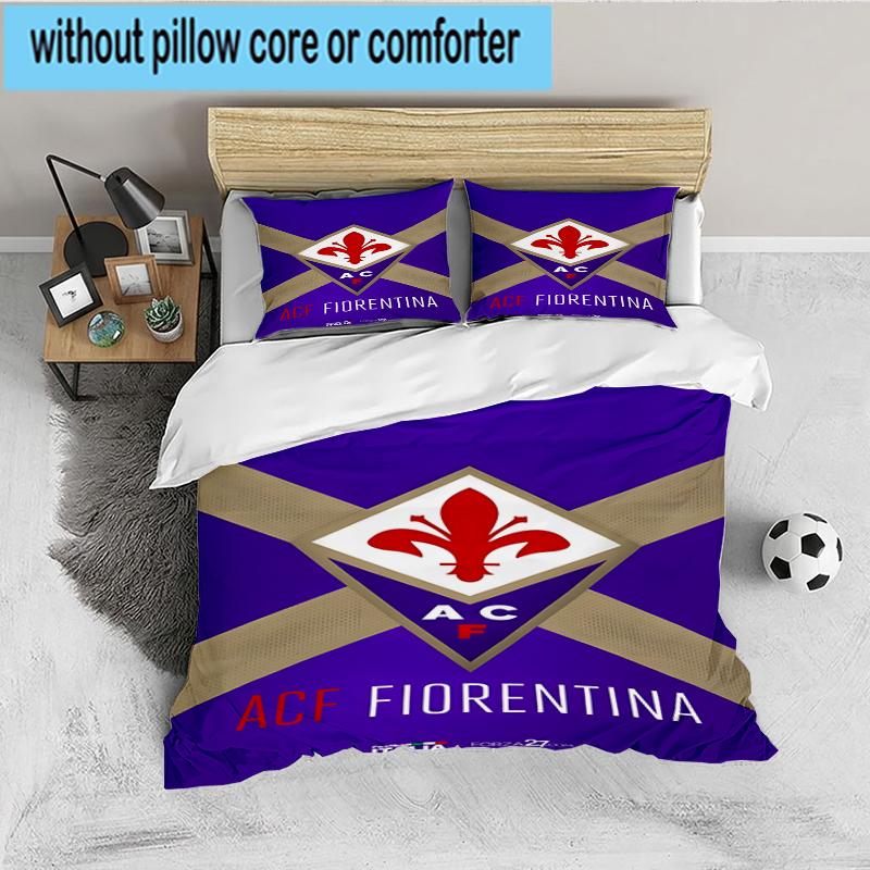 3PCS Fiorentina Football Club Bedding set,Ideal for1pc Duvet Cover And 2pcs Pillowcases Perfect for Christmas gift,Ideal for Bedroom, Dormitory
