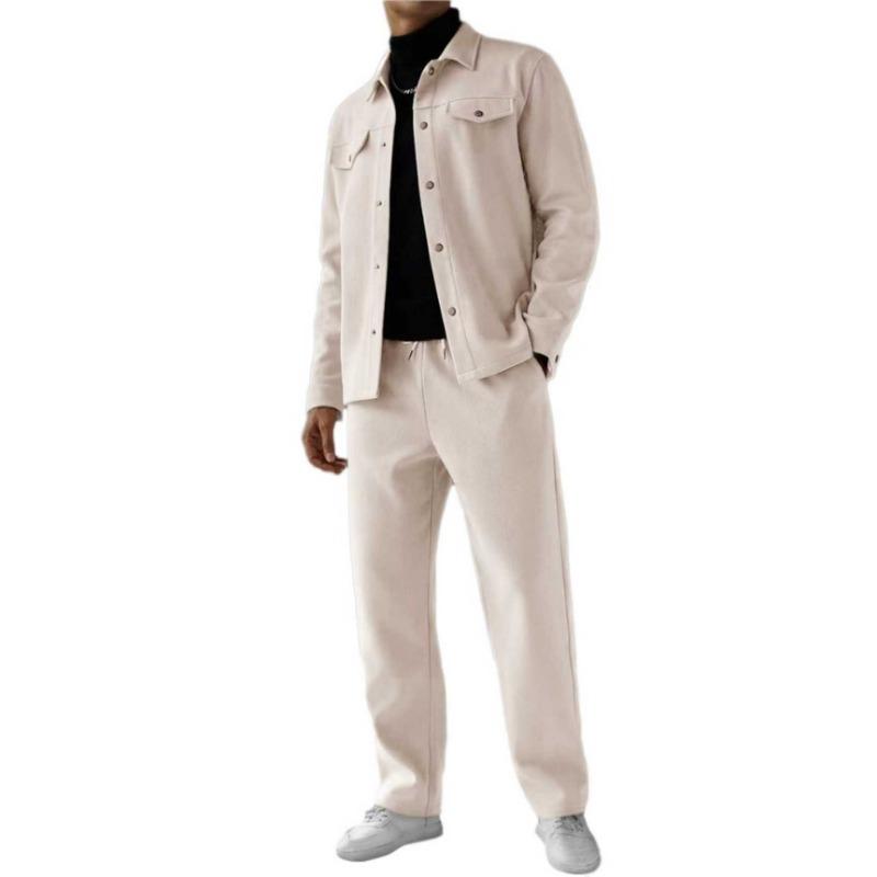 Men's Black 2-Piece Casual Set Loose Fit Jacket & Straight Leg Pants Co-ord Outfit Long Sleeve Suit