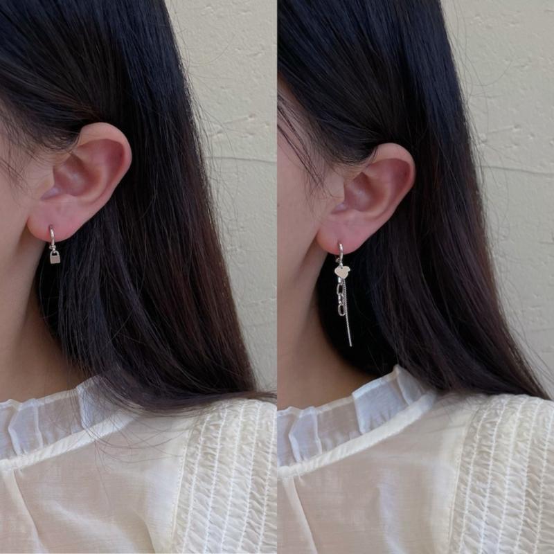 Set de Pendientes Retro Color Plata Envejecida Metal Borla Cadena Pendiente Irregular Geométrico Pendientes de Aro para Mujer Chica