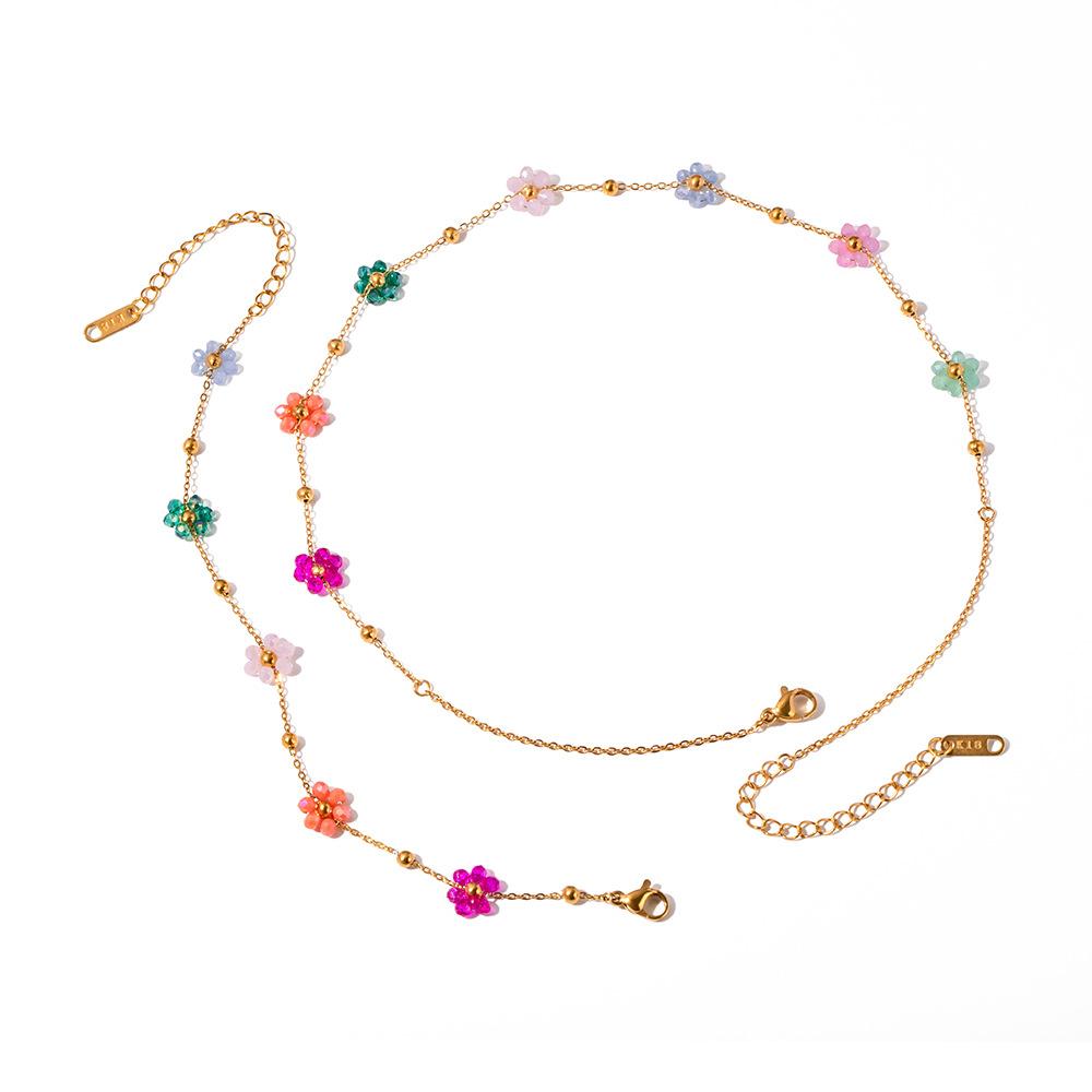  Ins Niche Design Stainless Steel Handmade Colorful Small Flower Chain Bracelet Suitable for Summer Beach