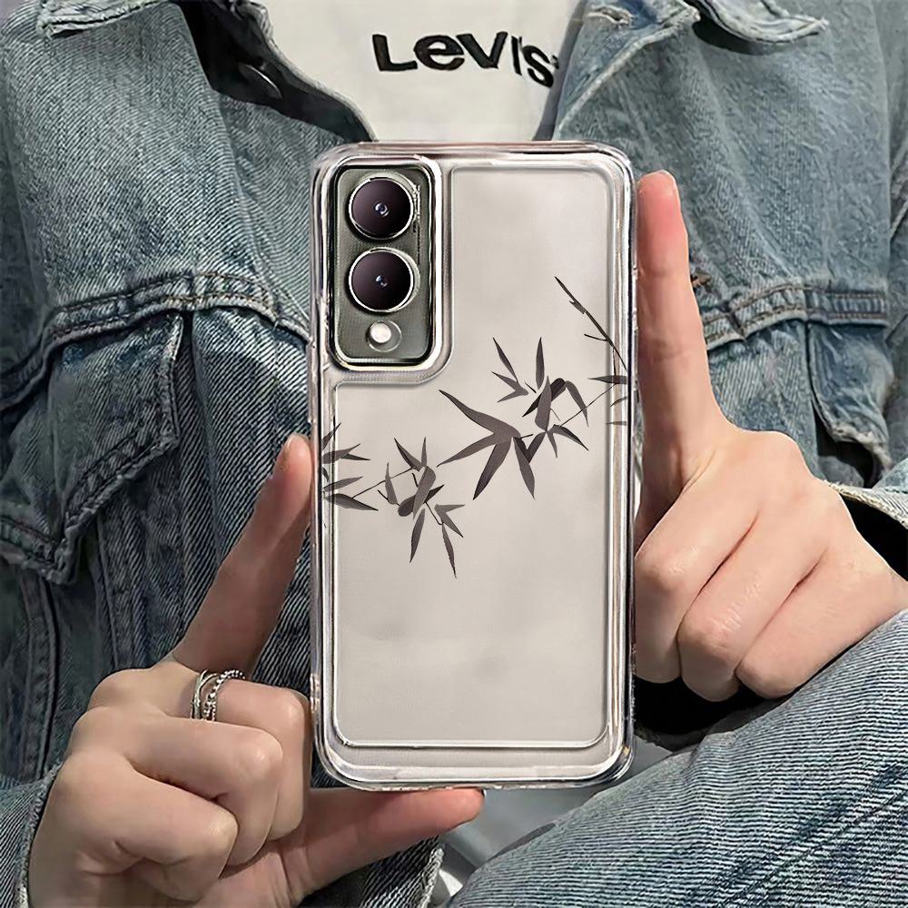 

Чехол для телефона в китайском стиле с чернилами и листьями бамбука для vivoY91/Y95/Y75/S10/S16 Space, прозрачный, с бесплатной доставкой.