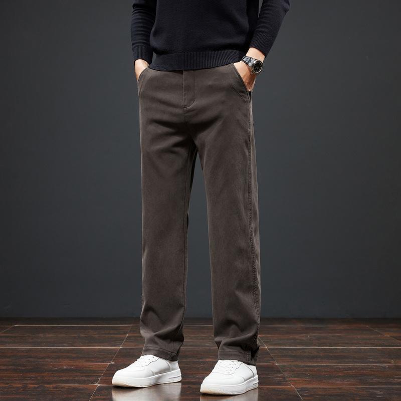 New men's casual pants loose straight versatile business pants trendy velvet thick long pants