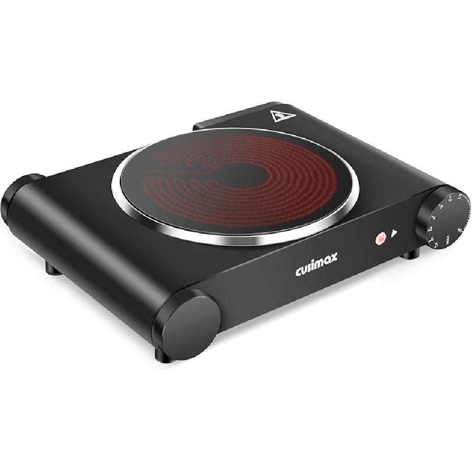 Cusimax Portable Electric Stove, 1200W Infrared Single Burner Heat-up In Seconds, 7 Inch Ceramic Glass Single Hot Plate Cooktop for Dorm Office Home 1200W hot plate