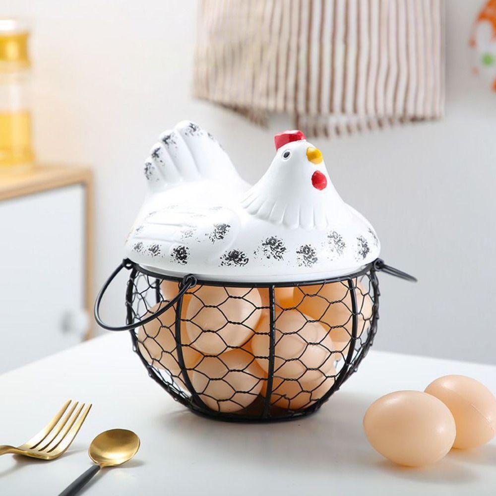 Rustic Hollow Egg Container With Cover Chicken Storage Rack Portable Hen Egg Basket  Fruit Basket