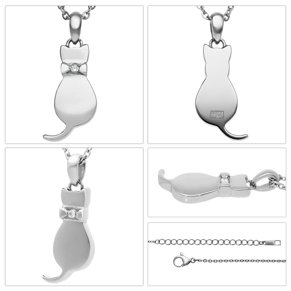 Brearley Gear Ribbon Cat Necklace, Surgical Stainless Steel, Hypoallergenic, Cat Box Set, Women's Gift