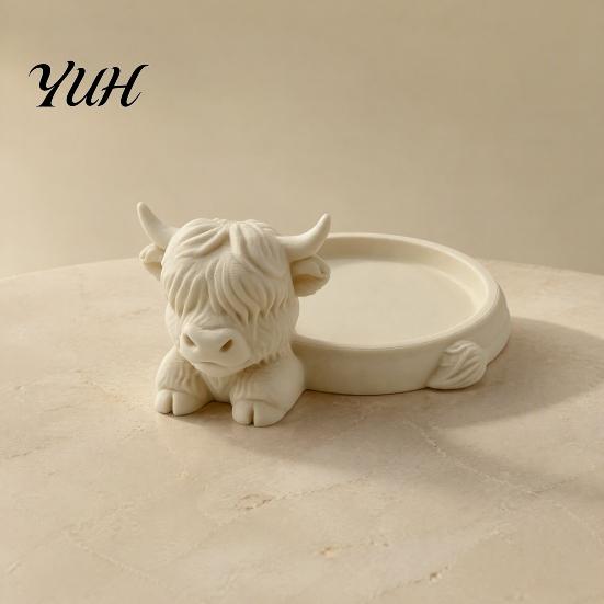 Ring And Earring Organizer Highland Cow Jewelry Storage Tray, Round Tray 3D Printed Desktop Ornament Organizer, Decorative Tabletop Container