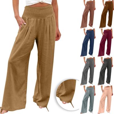 Ľanové nohavice Ženy Pohodlné Splývavé široké nohavice Nohavice Letné Plážové nohavice Palazzo s vysokým pásom a vreckami
