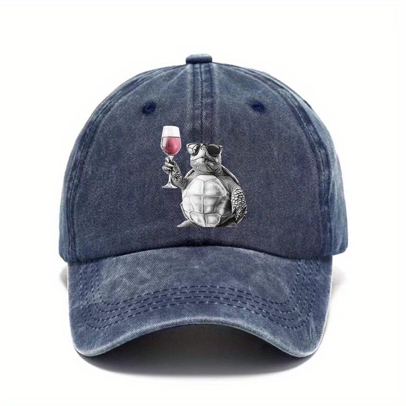 Funny Turtle Wine Lover Sunglasses Baseball Cap Adjustable Vintage Washed Outdoor Hat Unisex One Size