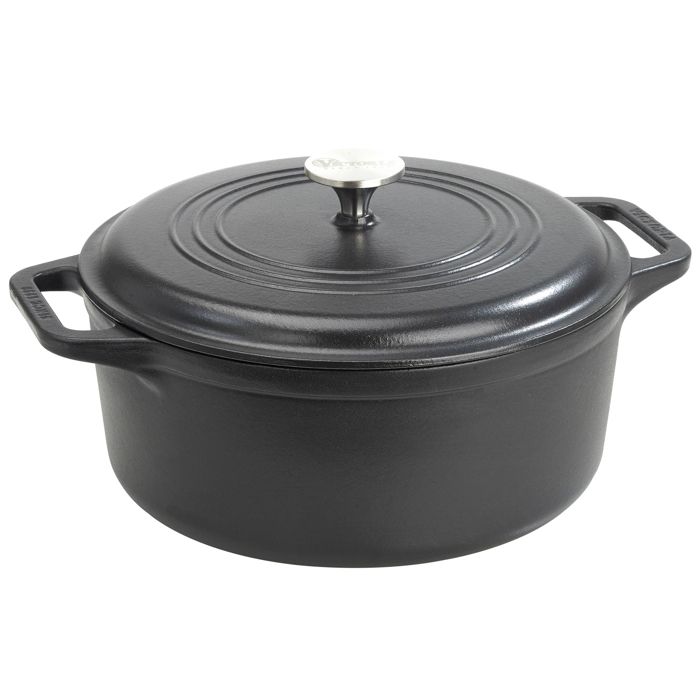 Cocotte Induction Fonte Émaillée 29 Cm, Dutch Oven 6,6L, Sans PTFE Et PFOA Victoria 39493 Noir 39493