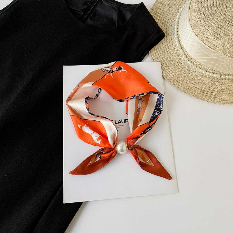 Summer High-grade Magnetic Suction Small Silk Scarf Versatile Anti-sun Scarf Satin Silk Scarf Long Strip Foreign-style Butterfly Scarf Female