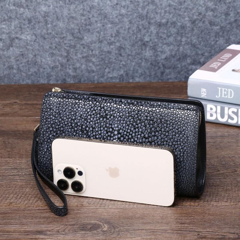 New Smooth Pearl Fish Pattern Handbag High End Suitable Men Women Wallet Multi Functional Phone Bag Trendy