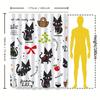 Kawaii Cats Shower CurtainBlack Cat Print for Bathroom Decor Pretty Kitty Fun Design Music and Fruit Love Quotes White Backgroun