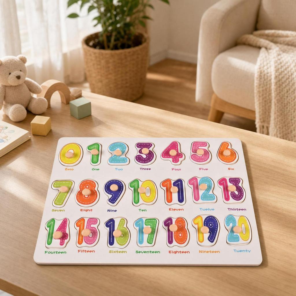 ShapeMatching Panel with Knobs Educational Wooden Peg Puzzle EasyGrasp Toy for Young Children,