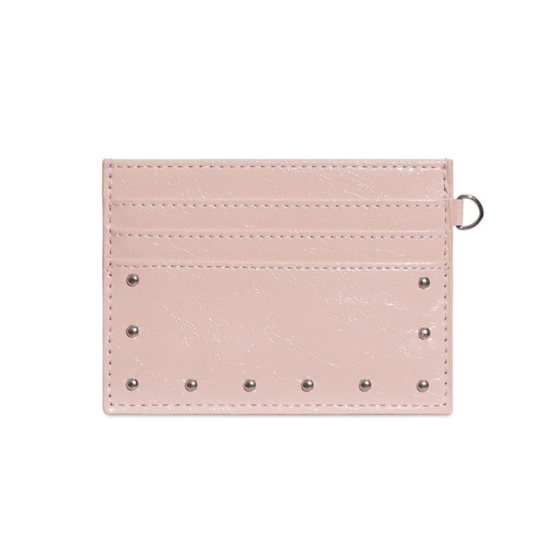 Compact Ultra Thin Cracked Leather Card Wallet Mini Size Multiple Slots With Rivet Design Solid Color Pu Coin Purse