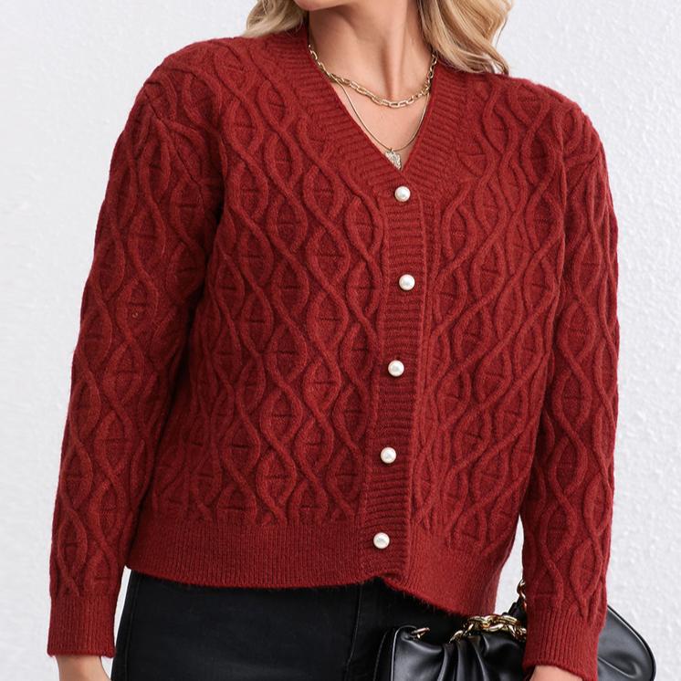 IHUASU Women's Fashion Knitted Cardigan Autumn and Winter Temperament Twist Jumper Coat