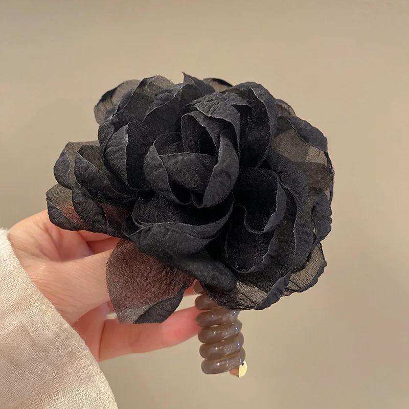 1PC New Lovely Beaded Big Flowers Elastic Spiral Hair Rope Head Rope Ponytail Hair Ring Rubber Band Headdress For Kids