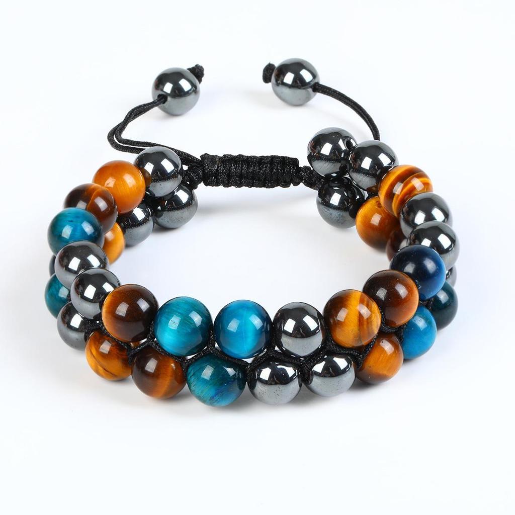 Tiger Eye, Green Pine Cat's Eye, Red Pattern Obsidian, and Green Ghost Natural Stone Woven Bracelet