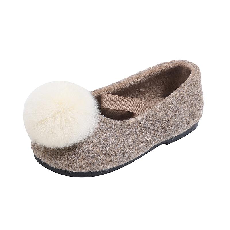 Winter Kids Causal Moccasin Girls Plush Shoes Soft Hairball Children's Fashion Princess Flat Shoes Warm Furry Hairy