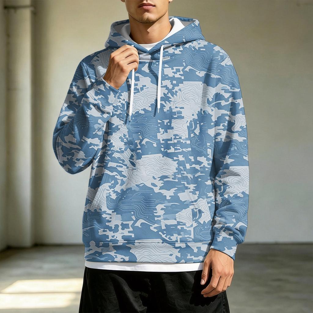Men's Loose Fit Casual Hoodie with Pocket, Drawstring and Printed Pattern
