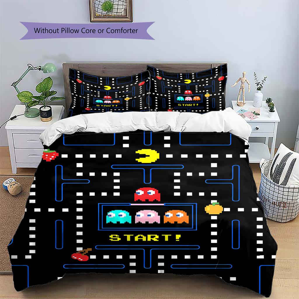 Pac-Man Pattern Bedding,Quilt Set Quilt Cover Pillowcase Home Birthday Gift (1 * Duvet Cover + 2 * Pillowcase, Without Core)