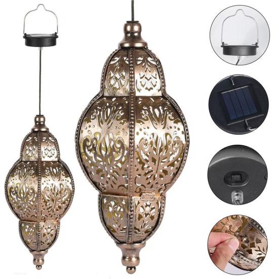 Solar Hanging Lights, Moroccan Style Waterproof Outdoor Lanterns, Solar Powered Garden Lighting for Yard Patio Decor