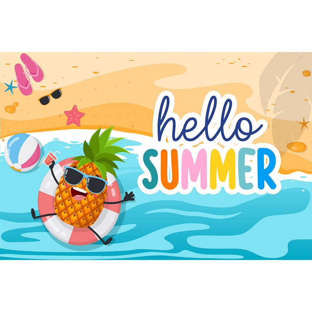 Hawaiian Beach Backdrop Hello Summer Tropical Ocean Palm Tree Surfboard Photo Background Luau Aloha Party Photo Booth Banner