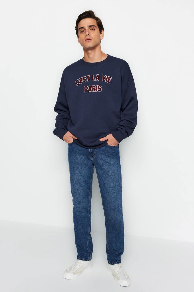 Moda masculina novos jeans azul escuro ajuste reto calças jeans