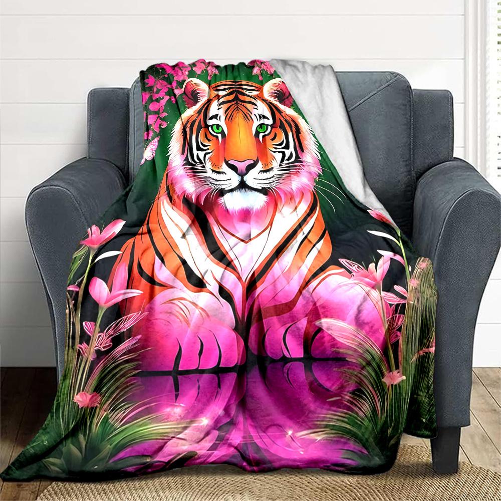 1 st Tigermönster, Blommig filt, Pläd för soffa, säng, resor, Tryckt filt med mjukt och varmt tyg yy250918139